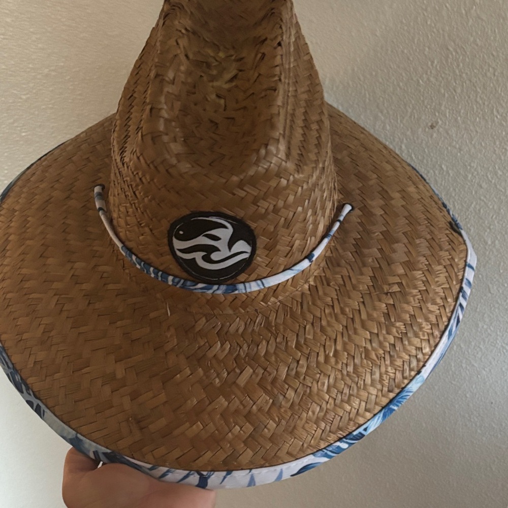 Woven Straw Hat with Blue Trim